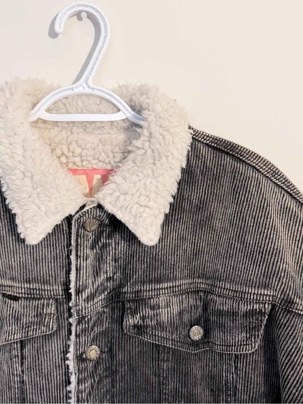 Men's Vintage Sherpa Lined Corduroy Jacket - Acid Washed Charcoal